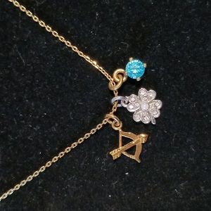 Gorgous! Juicy Couture 👑 Bow & Arrow Clover  3 Charm Necklace 🍀💎
